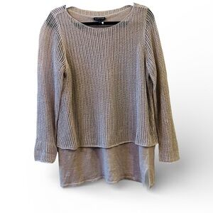 Eileen Fisher Layered Open-Knit Crewneck Sweater in Taupe